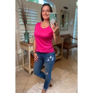 Burnout Melange Tissue Scoop Tee Hot Pink 4220